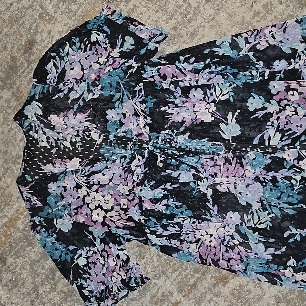 Torrid Ruffle Kimono Chiffon Clip Dot Floral Black Top 3X - Picture 13 of 16